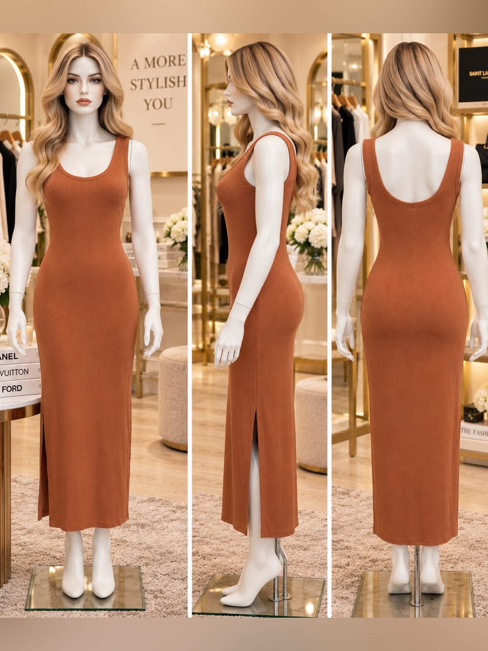 Old Navy Tank Midi Dress in Rust Orange
